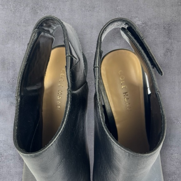 Cole Haan Wrey Black Leather Booties Block Heel Peep Toe Women’s Sz: 9B - Picture 10 of 12